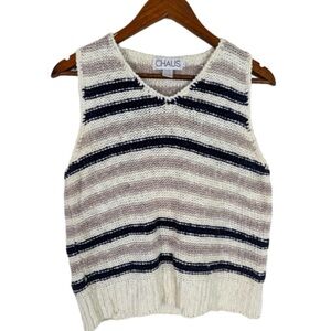 VINTAGE Chaus Retro Cotton Linen Striped Knit Tank Top